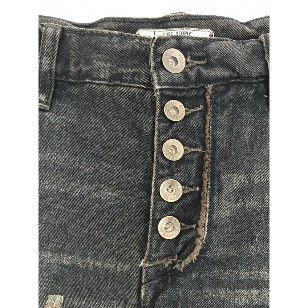 Free People Dark Wash Distressed Jean Shorts 25 Denim Button Fly Boho Festival - Picture 3 of 7